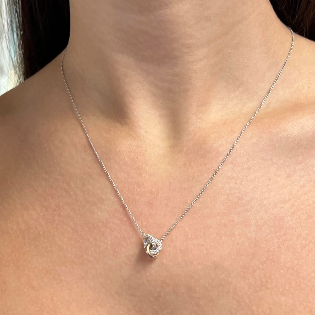 0.25cttw Round Cut Diamond Two Tone Pendant Necklace 10k White & Yellow Gold